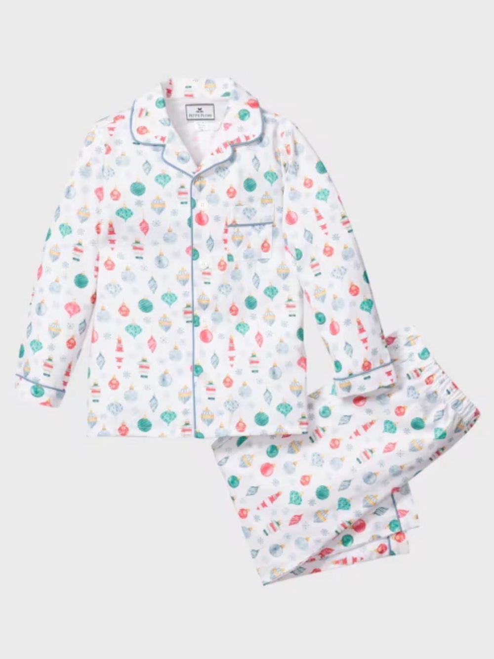 Kids Holiday Ornament Pajama Set - White with Teal & Pink